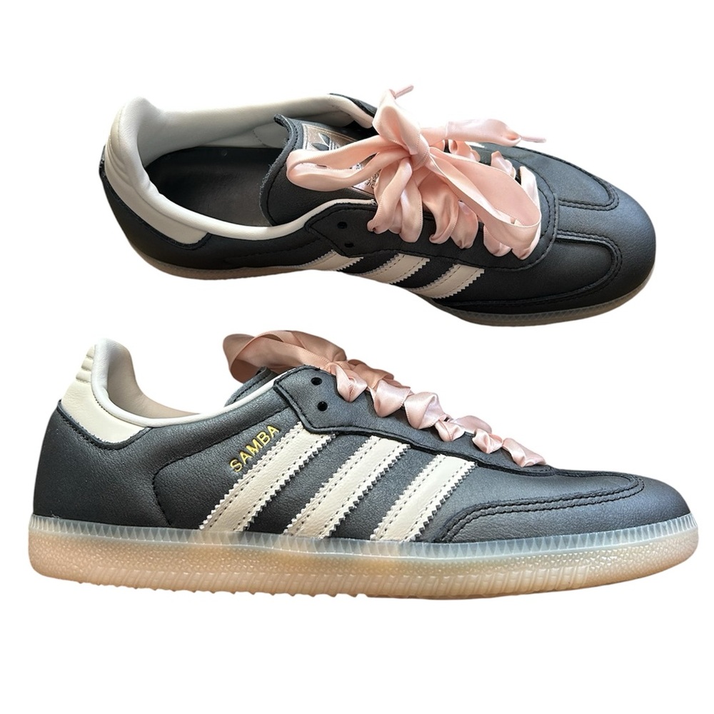 Adidas Women’s Samba Black Wonder Quartz Ribbon Laces Balletcore Coquette Size 8